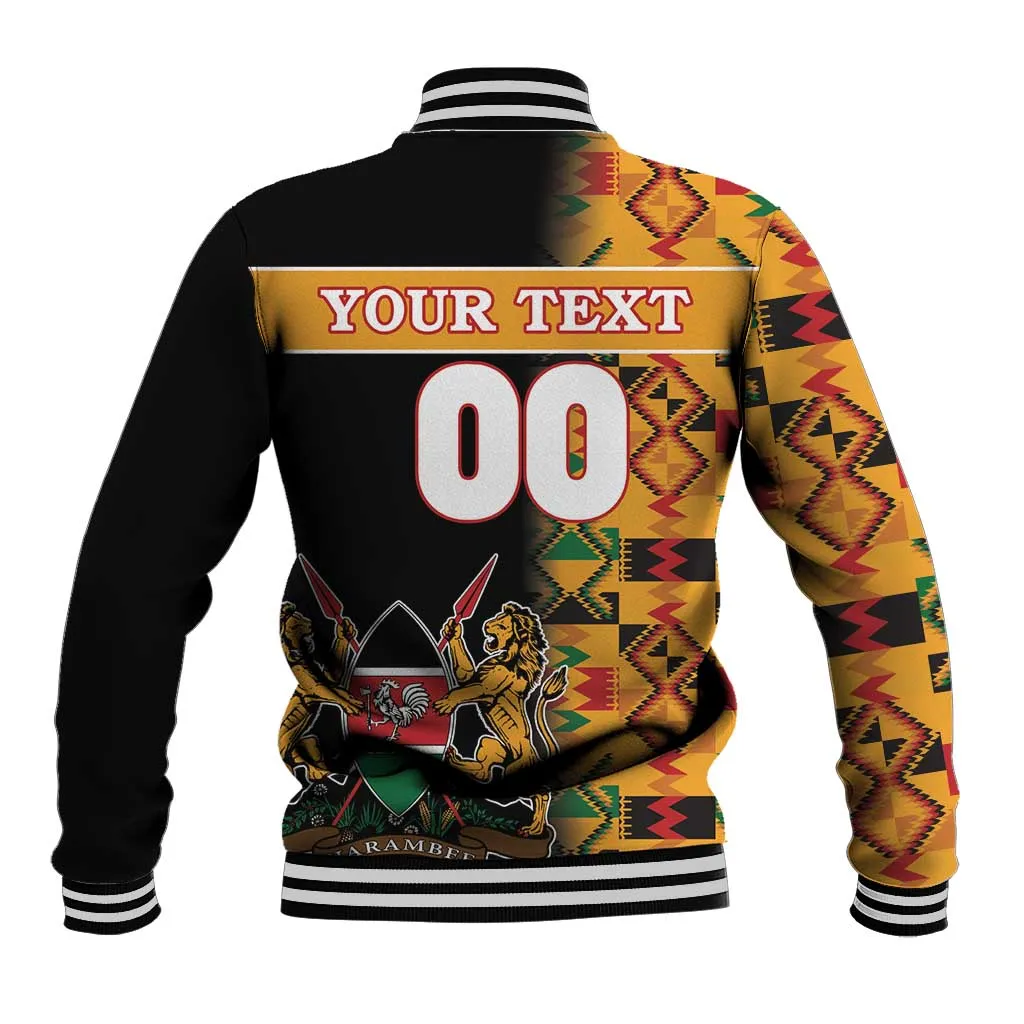 Custom Afro Kenya Coat Of Arms Baseball Jacket With Kente Patterns LT18
