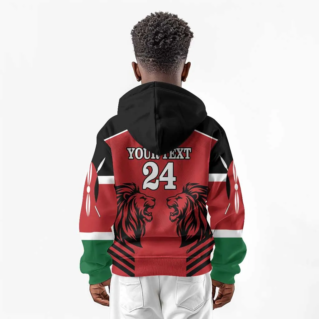 Custom Afro Kenya Rugby Kid Hoodie African Lion Head LT18