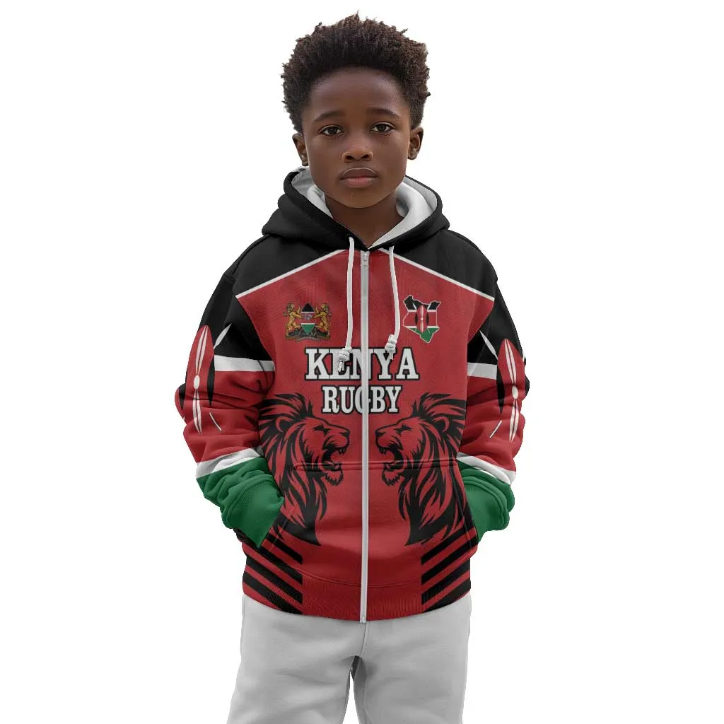 Custom Afro Kenya Rugby Kid Hoodie African Lion Head LT18