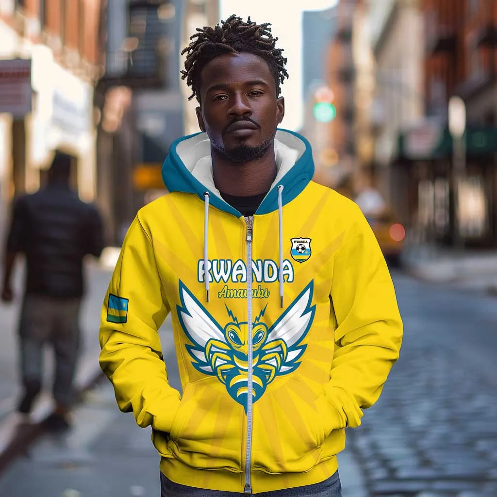 Custom Afro Rwanda Football Zip Hoodie Go Wasps LT15