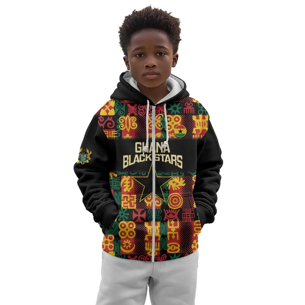 Custom Ghana Black Stars Kid Hoodie Adinkra Pattern - Football Style LT14