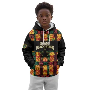 Custom Ghana Black Stars Kid Hoodie Adinkra Pattern - Football Style LT14