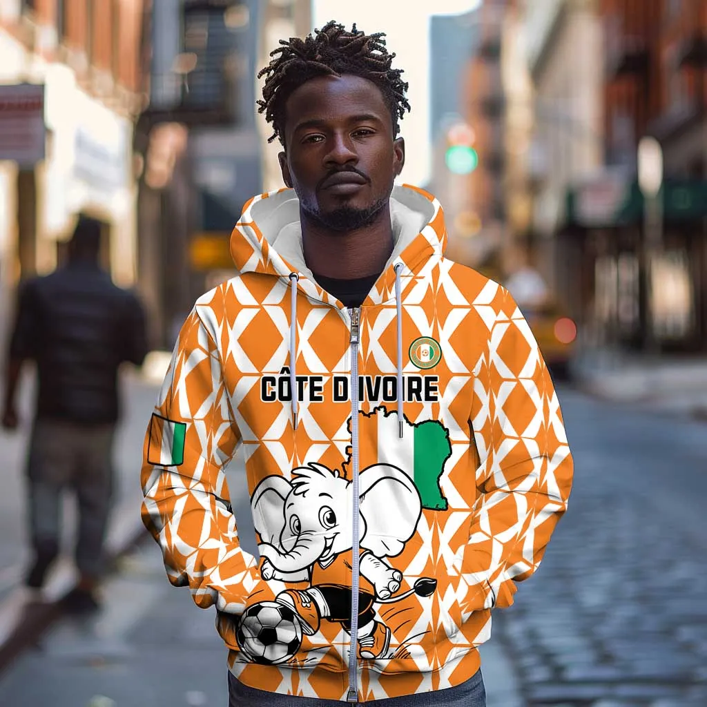 Custom Ivory Coast Football Zip Hoodie Go Champions LT15
