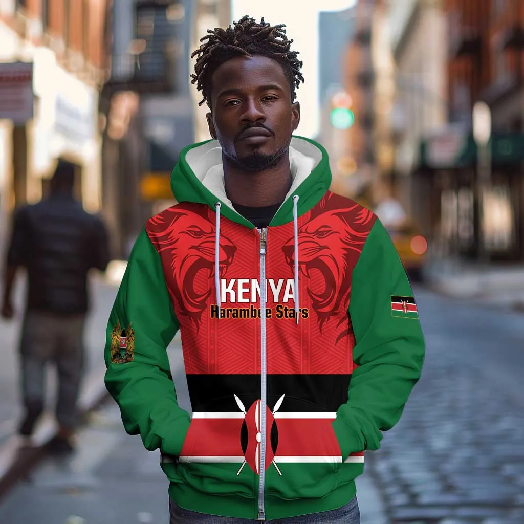 Custom Kenya Football Zip Hoodie Go Harambee Stars African Pattern LT14