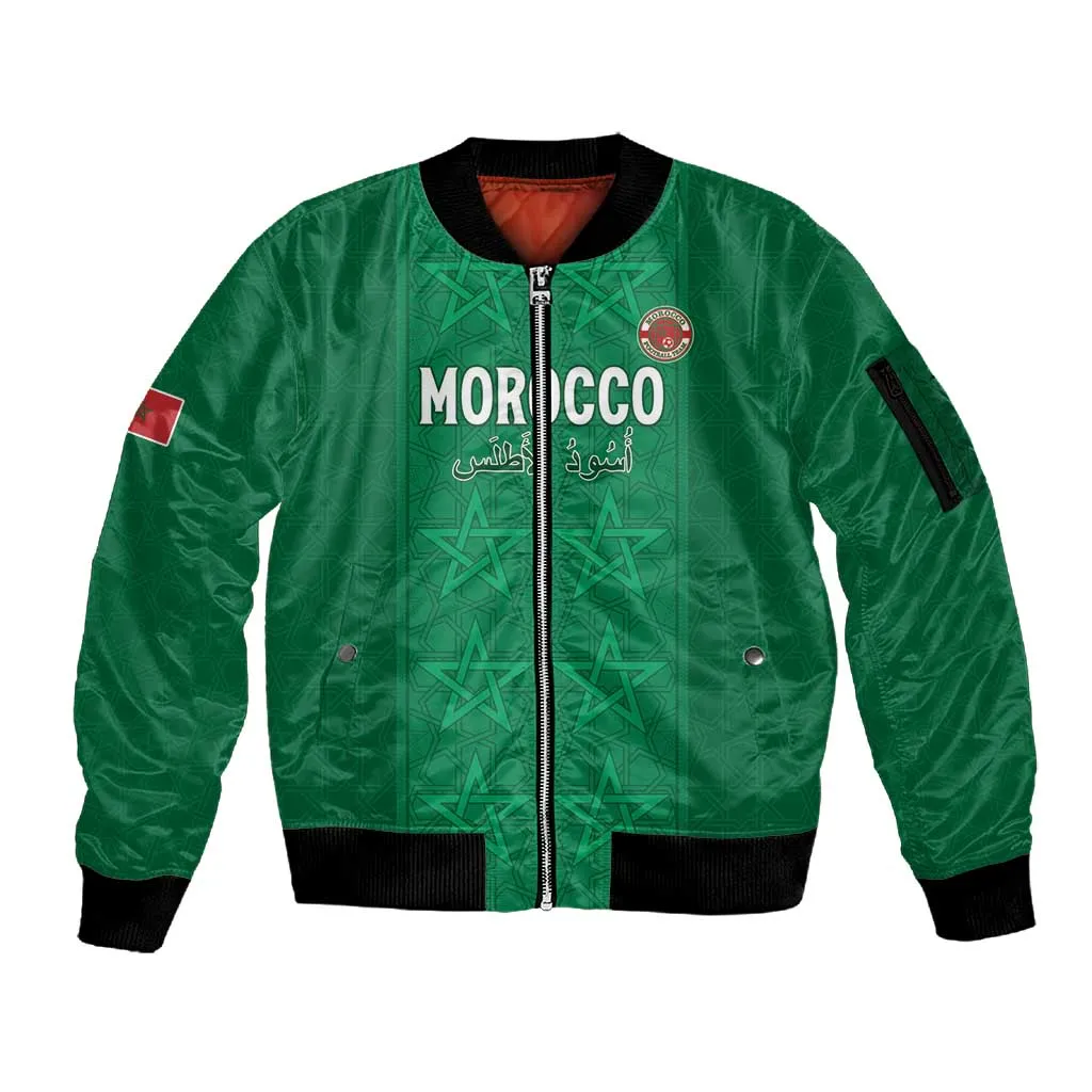 Custom Morocco Football Sleeve Zip Bomber Jacket Dima Maghrib LT15