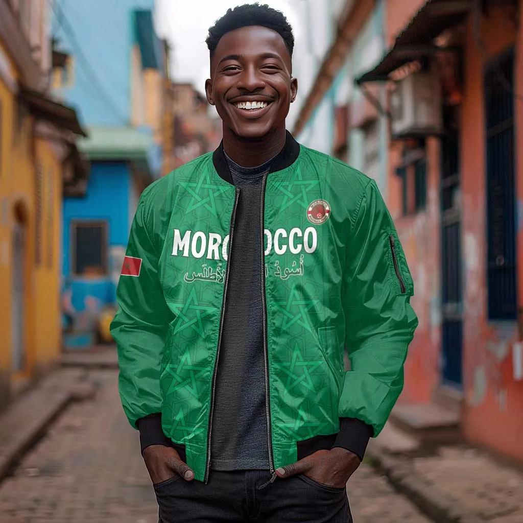 Custom Morocco Football Sleeve Zip Bomber Jacket Dima Maghrib LT15
