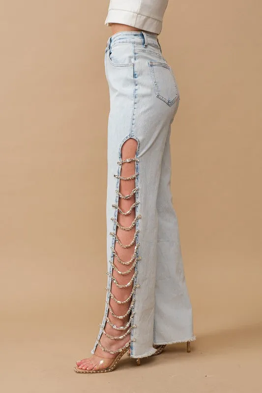 Cut It Out Jewel Trim Stretch Denim Jeans