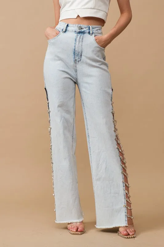 Cut It Out Jewel Trim Stretch Denim Jeans