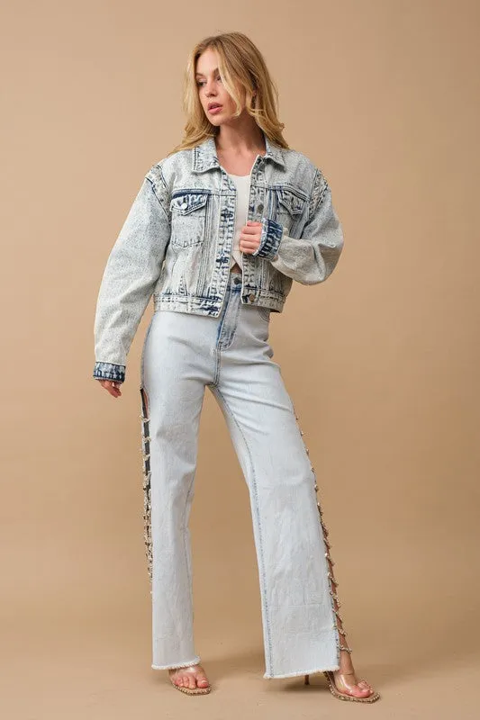 Cut It Out Jewel Trim Stretch Denim Jeans