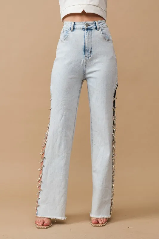 Cut It Out Jewel Trim Stretch Denim Jeans