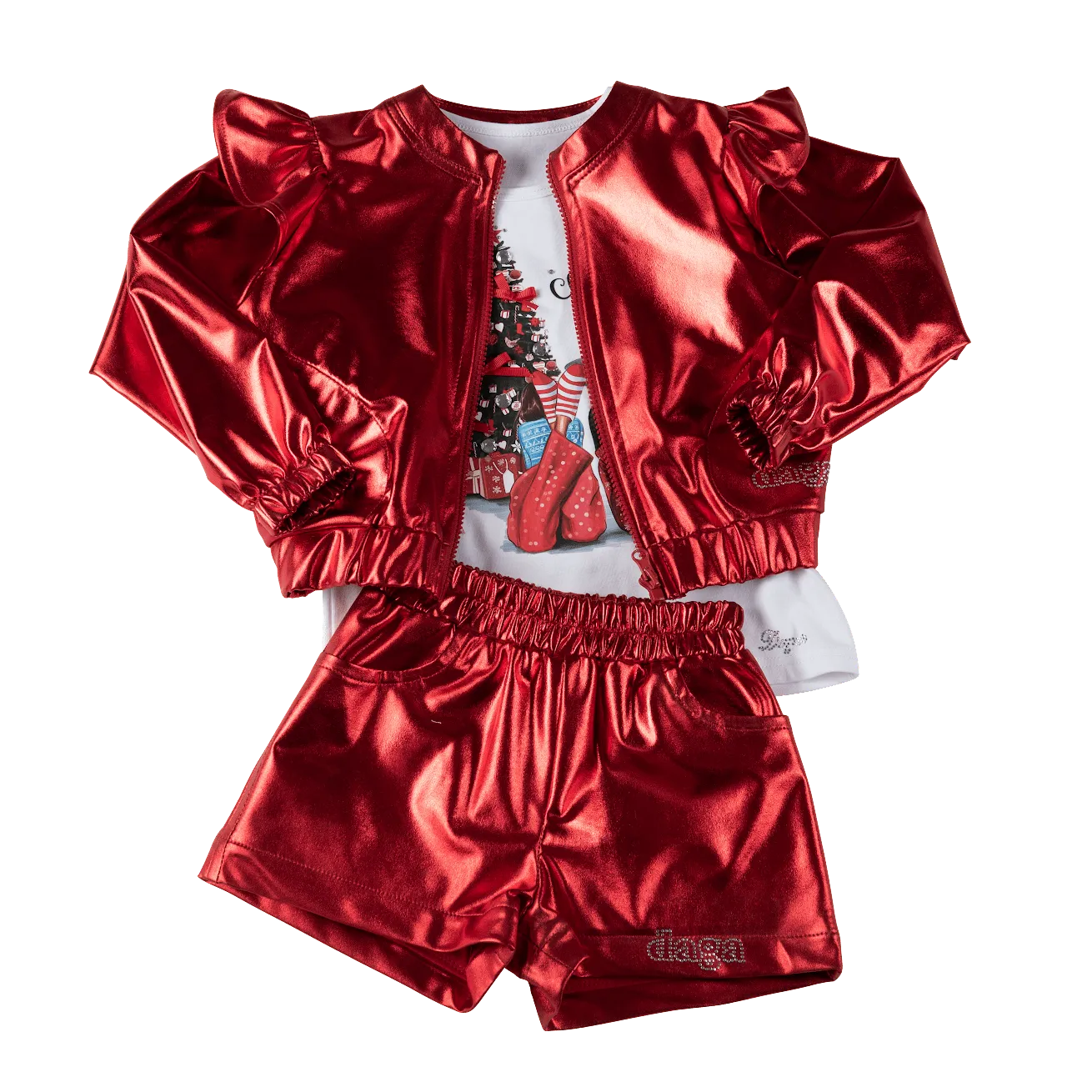 Daga - Waiting For Christmas Three Piece Short Set- Red