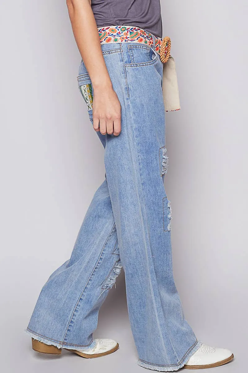 Denim Contrast patch woven twill bottom POL Jeans