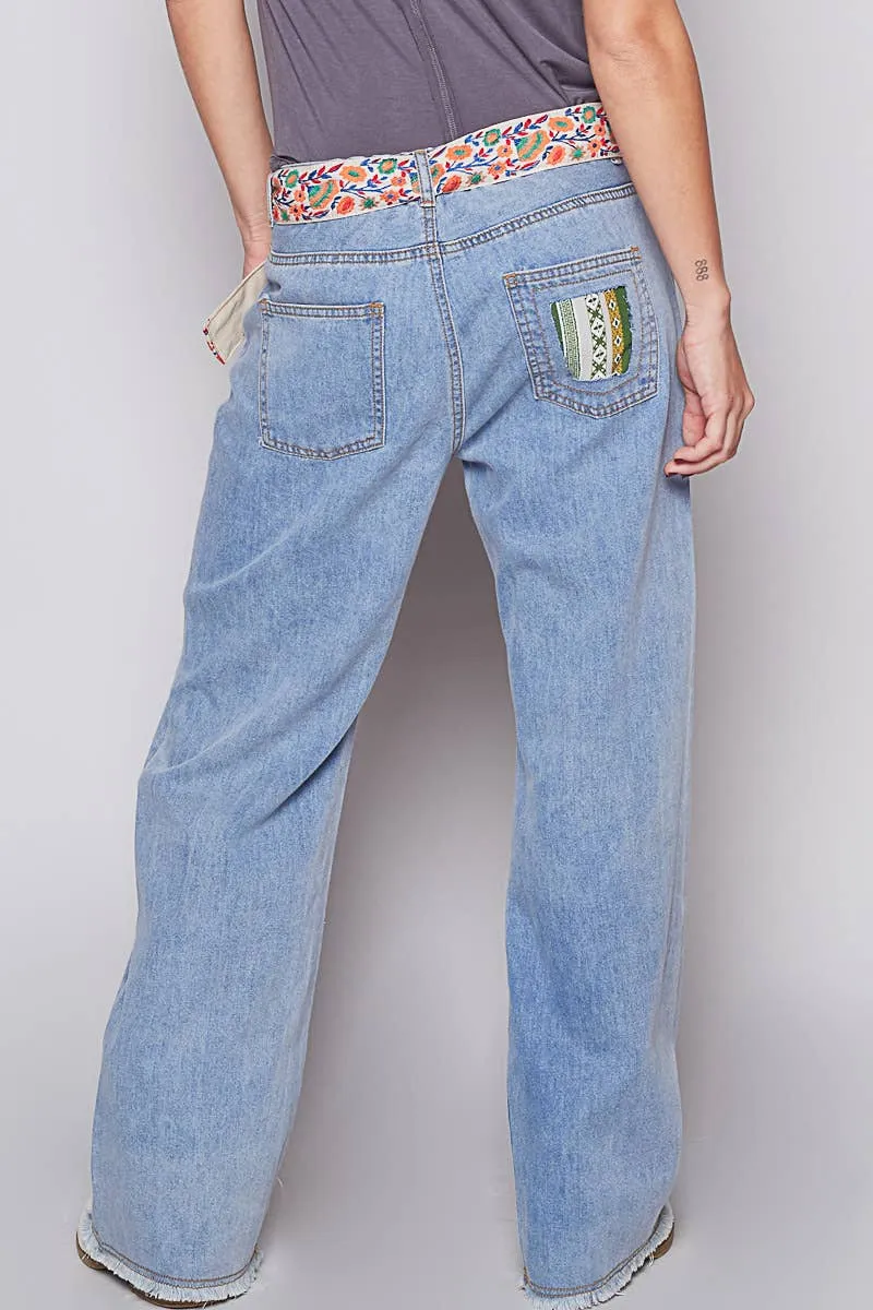 Denim Contrast patch woven twill bottom POL Jeans