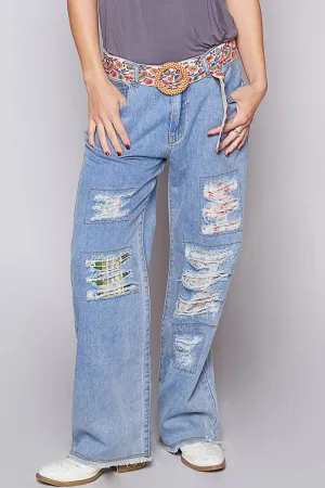 Denim Contrast patch woven twill bottom POL Jeans