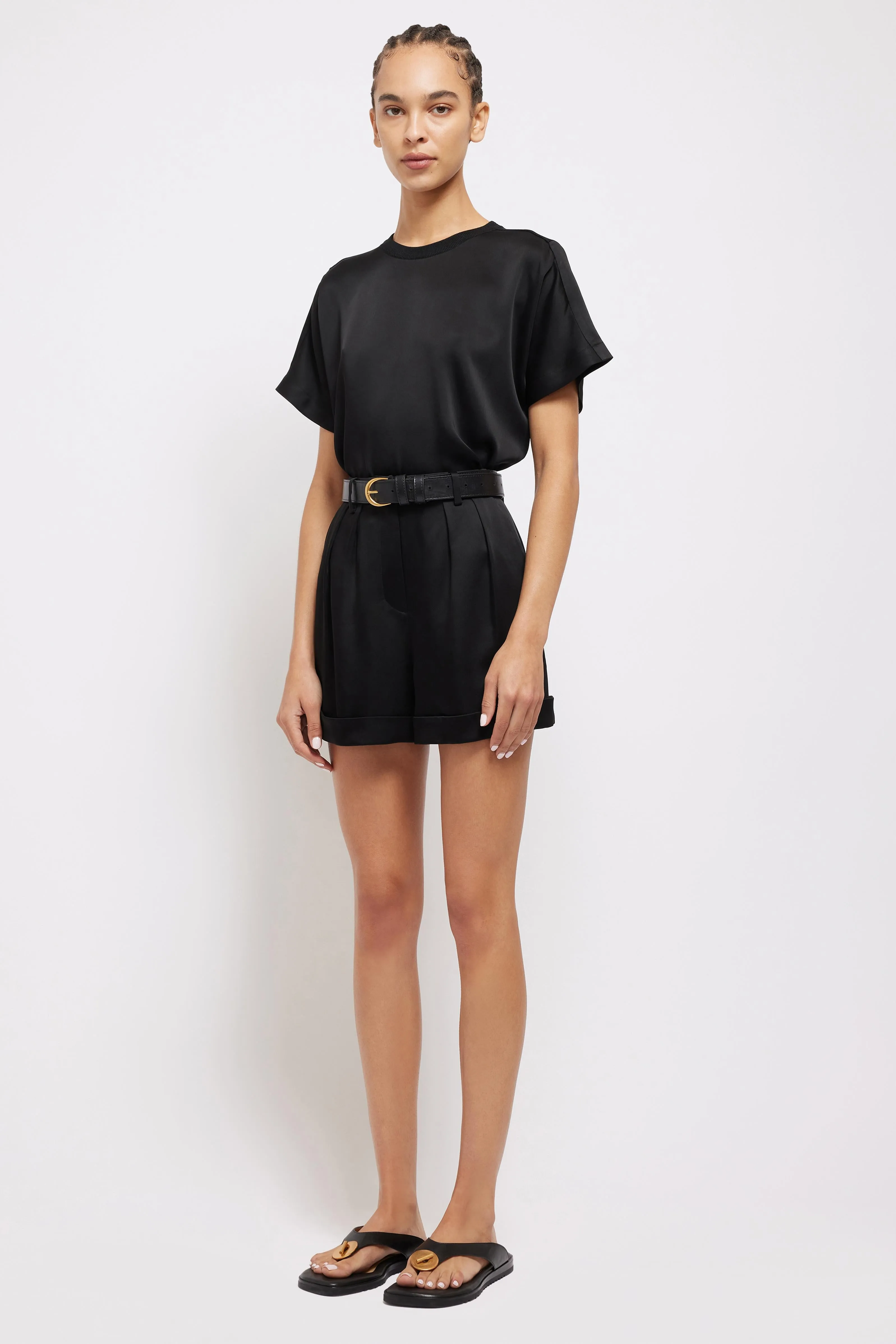 Devan Pleated Shorts in Black