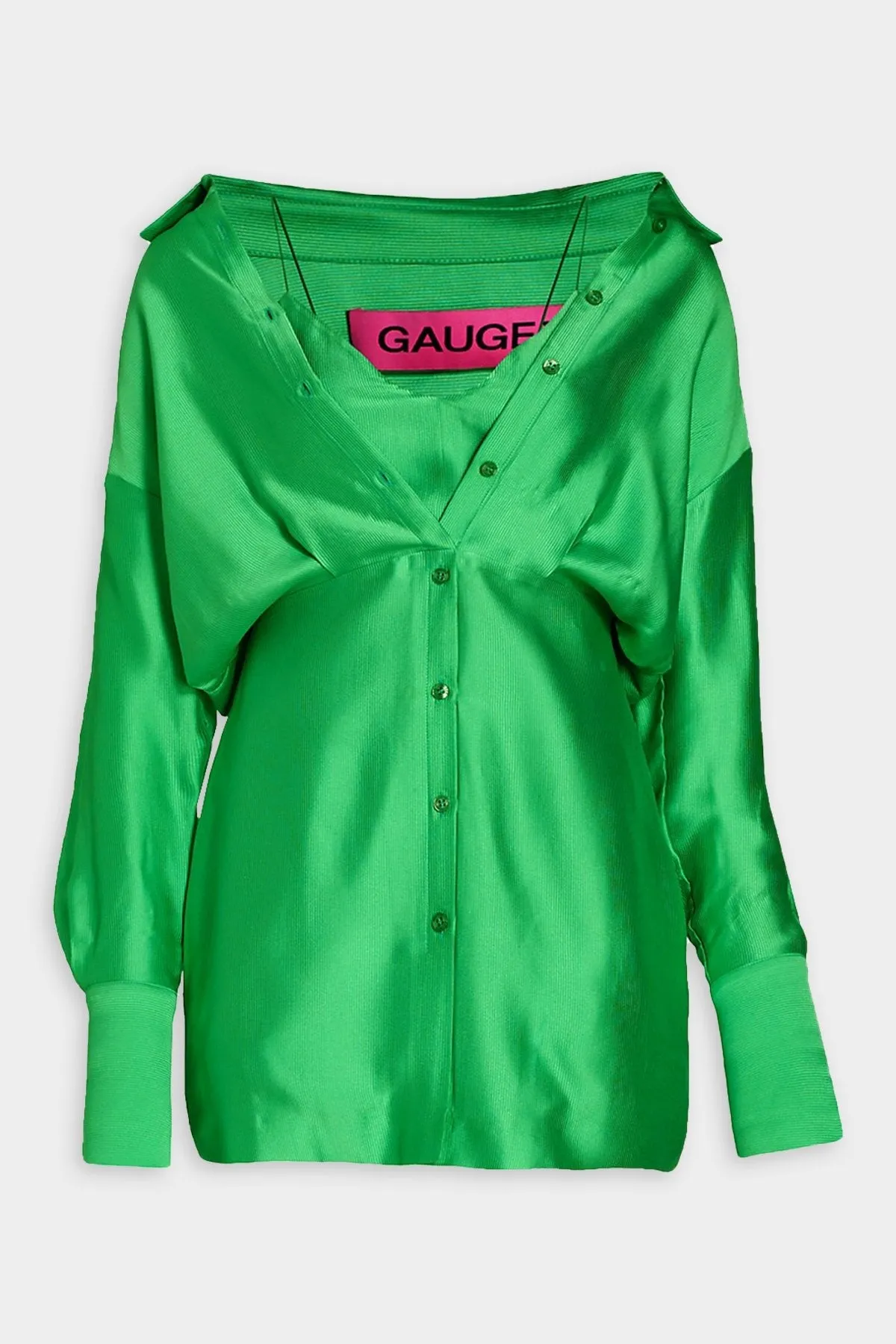Devin Layered Button-Down Long Sleeve Dress in Kelly Green