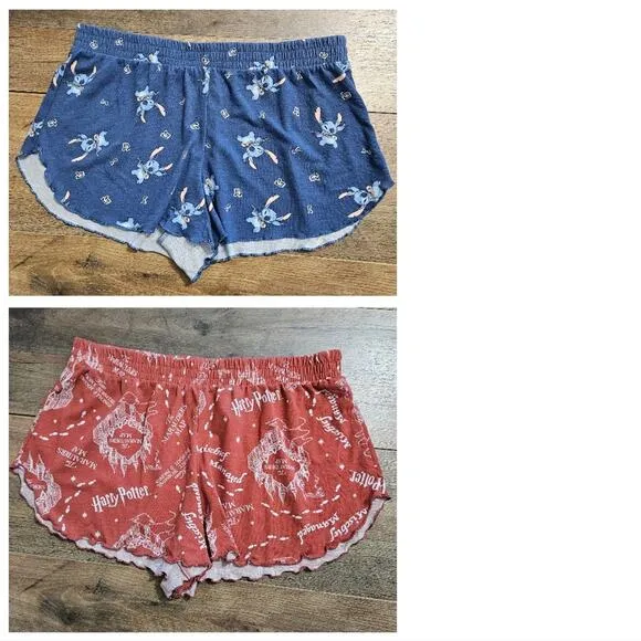 Disney Bundle Harry Potter and Stitch Sleepwear Pajama Shorts Medium