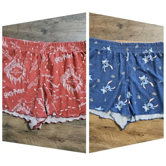 Disney Bundle Harry Potter and Stitch Sleepwear Pajama Shorts Medium