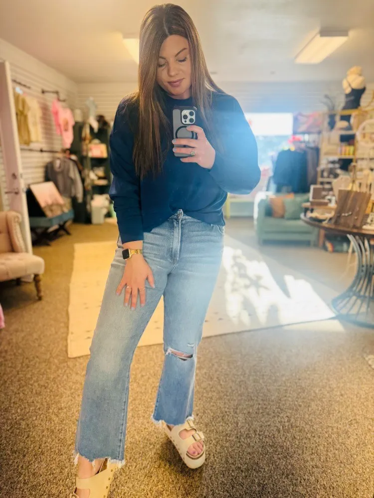 Distressed Knee Raw Hem Jeans