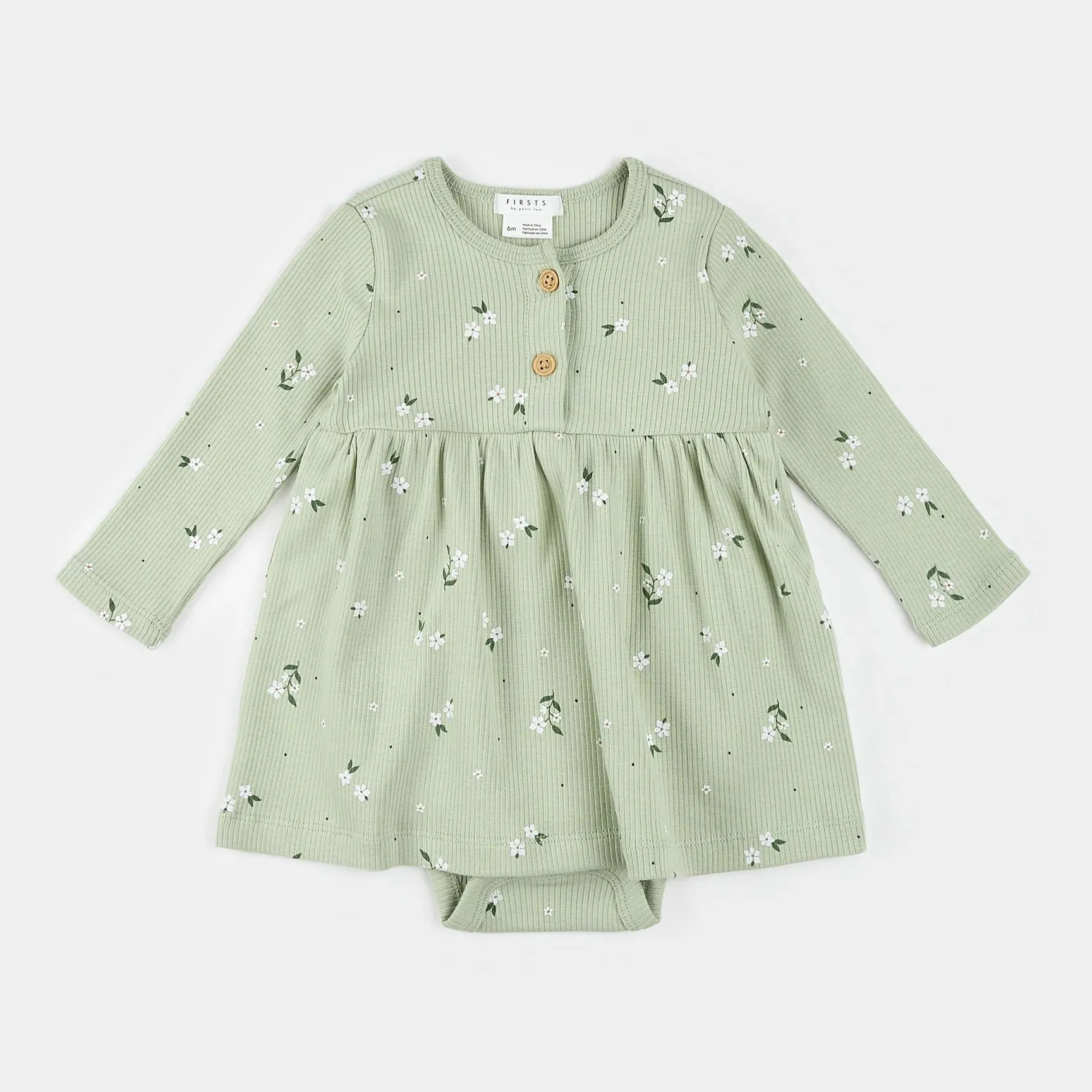 Ditsy Floral Long-Sleeve Bodysuit Dress