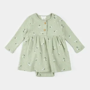 Ditsy Floral Long-Sleeve Bodysuit Dress
