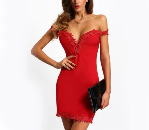 Dotfashion Arrival Women Dresses Party Clubwear Elegant Red Sweetheart Neck Lace Slim Bodycon Dress