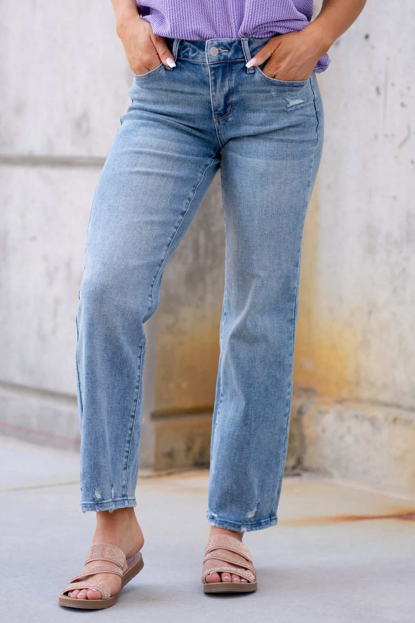 Downtown Vibe Mid Rise Distressed Straight Regular & Plus Sizes