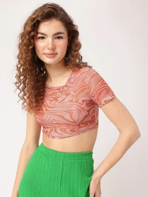 DressBerry Abstract Art Y2K Groove Mesh Crop Top