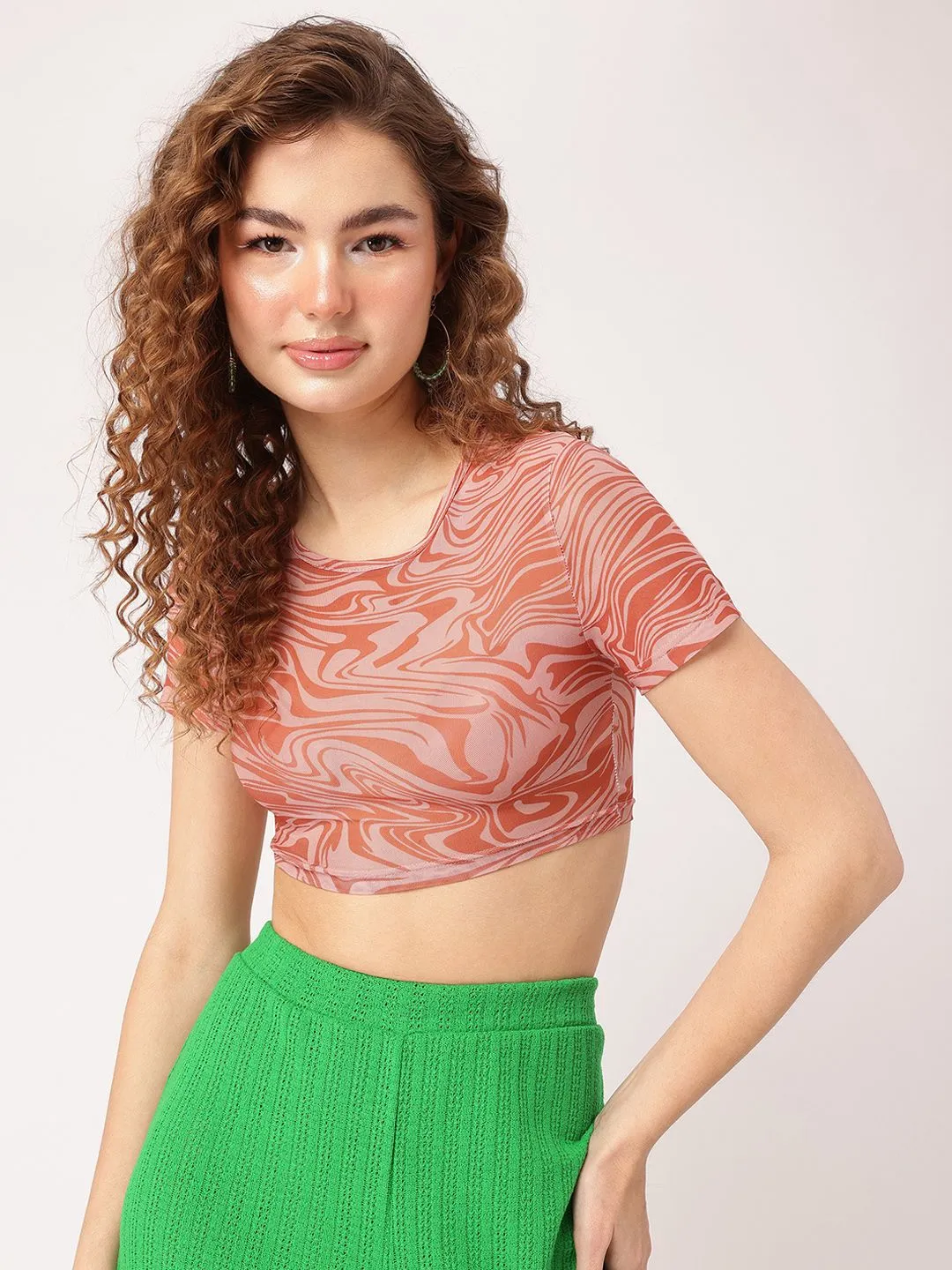 DressBerry Abstract Art Y2K Groove Mesh Crop Top