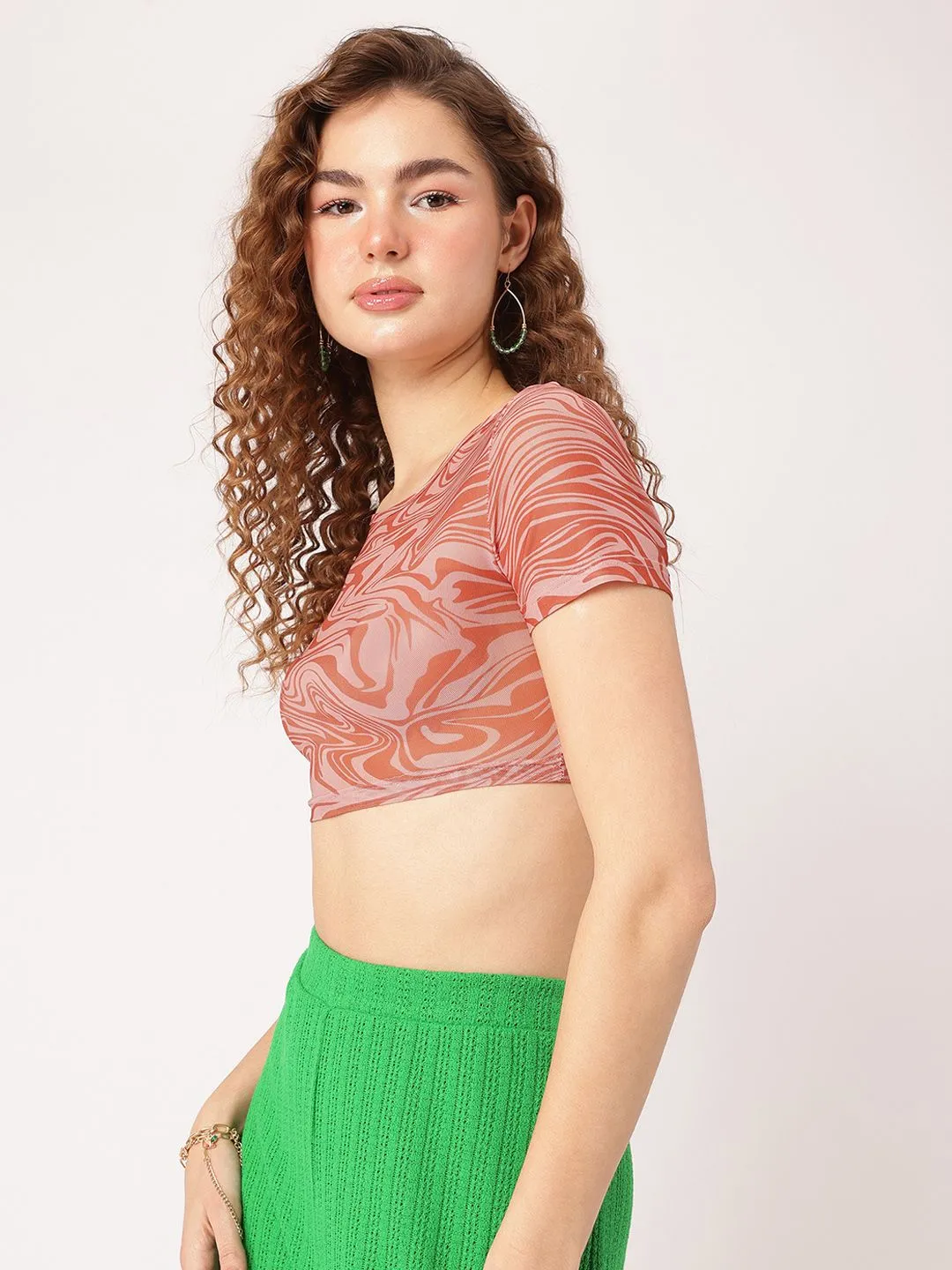 DressBerry Abstract Art Y2K Groove Mesh Crop Top