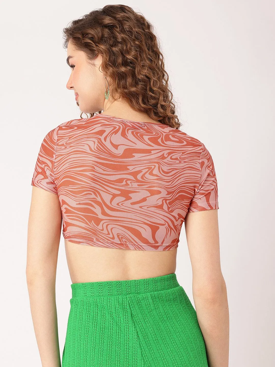 DressBerry Abstract Art Y2K Groove Mesh Crop Top