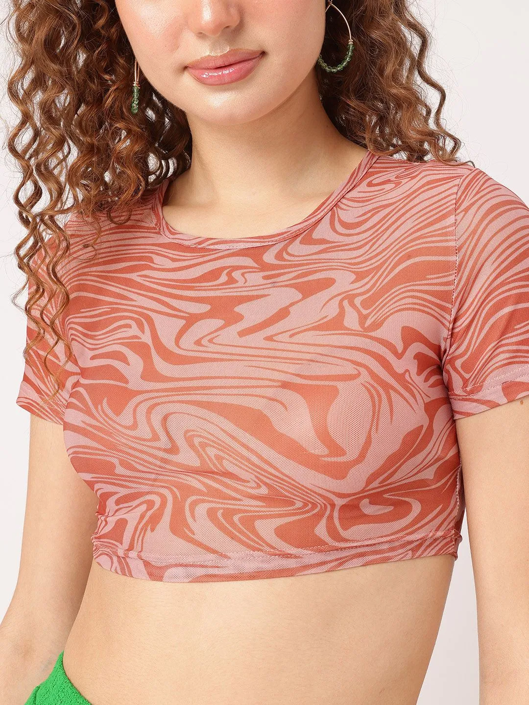 DressBerry Abstract Art Y2K Groove Mesh Crop Top