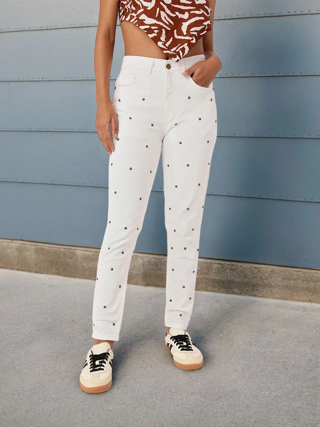 DressBerry Women Soft Edge Mom Fit Embellished Jeans