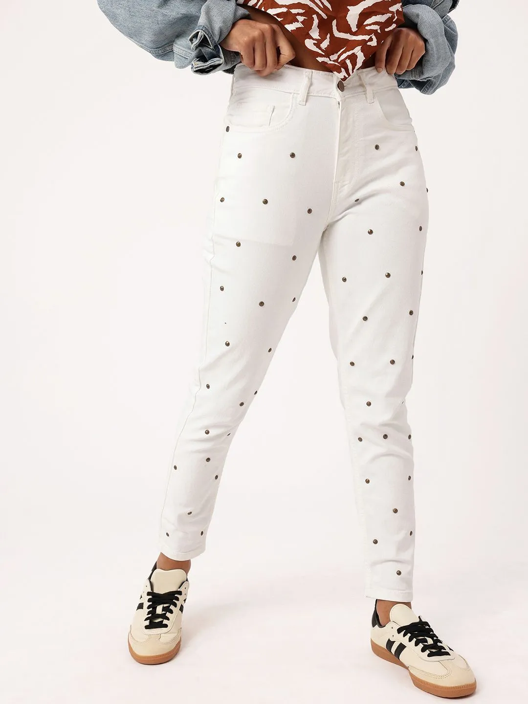 DressBerry Women Soft Edge Mom Fit Embellished Jeans