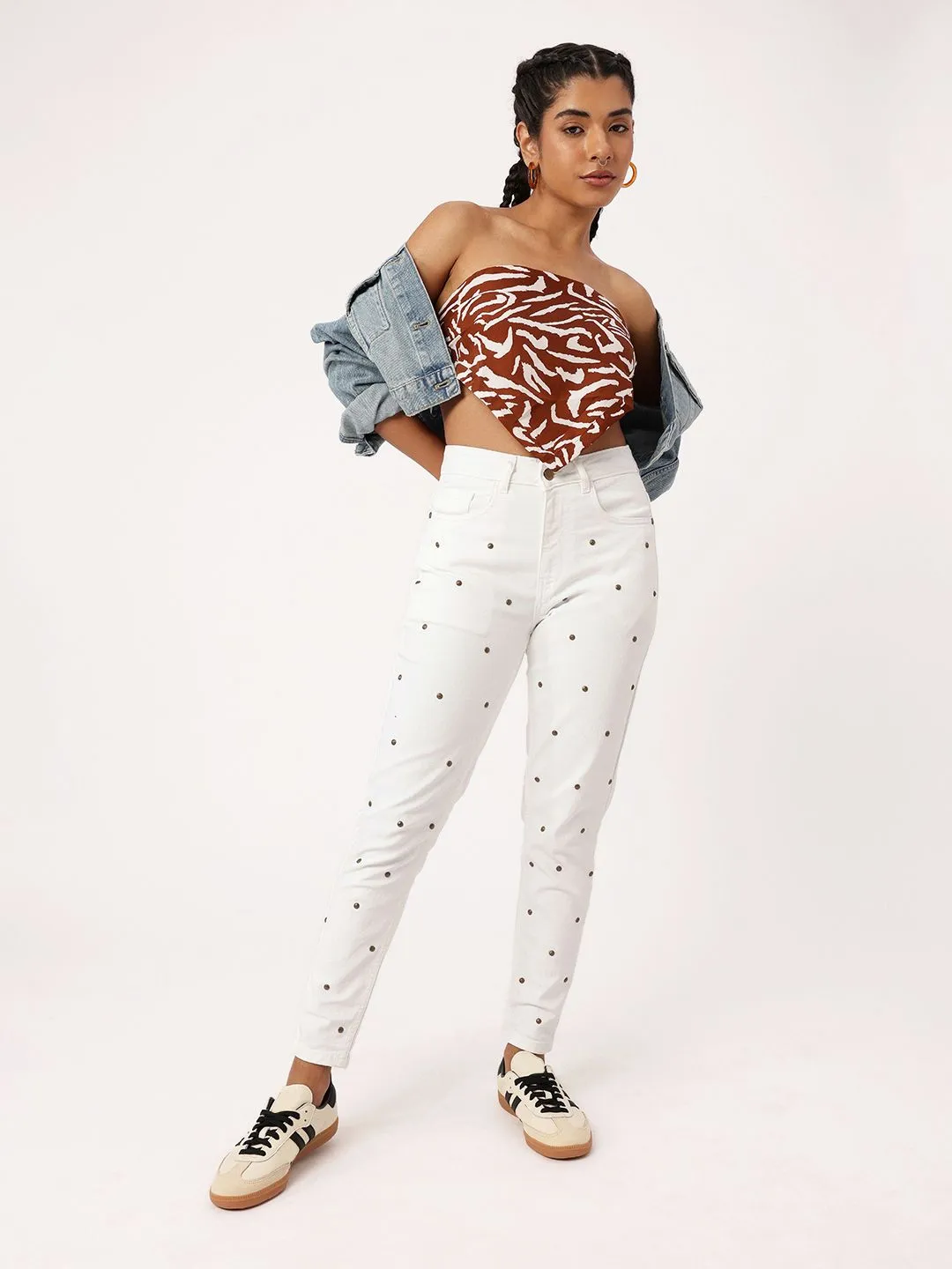 DressBerry Women Soft Edge Mom Fit Embellished Jeans
