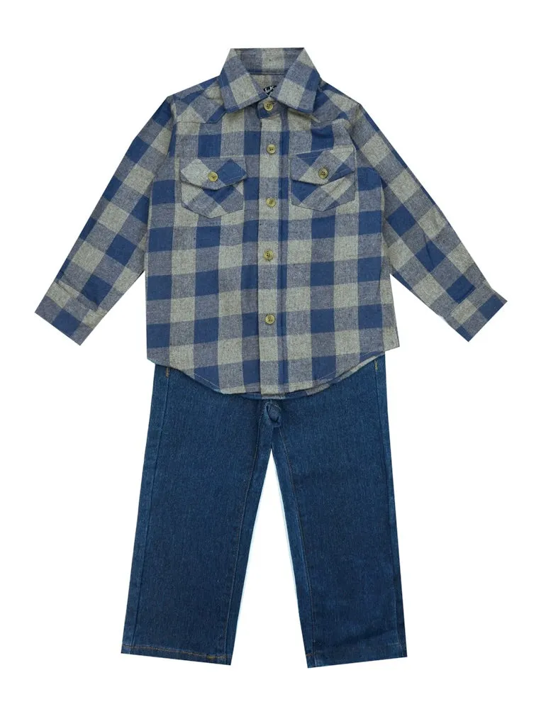 E Land Blue And Gray Flannel Shirt