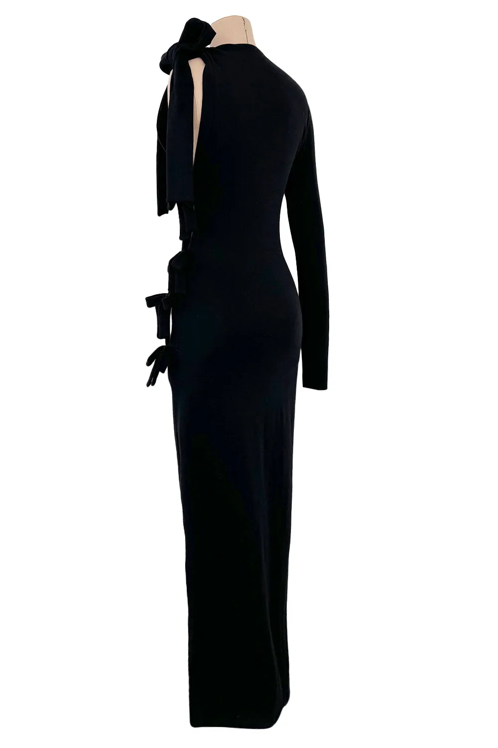 Early 2000s John Anthony Couture One Off Single Sleeve Jersey Dress w Full Open Side & Bow Detail