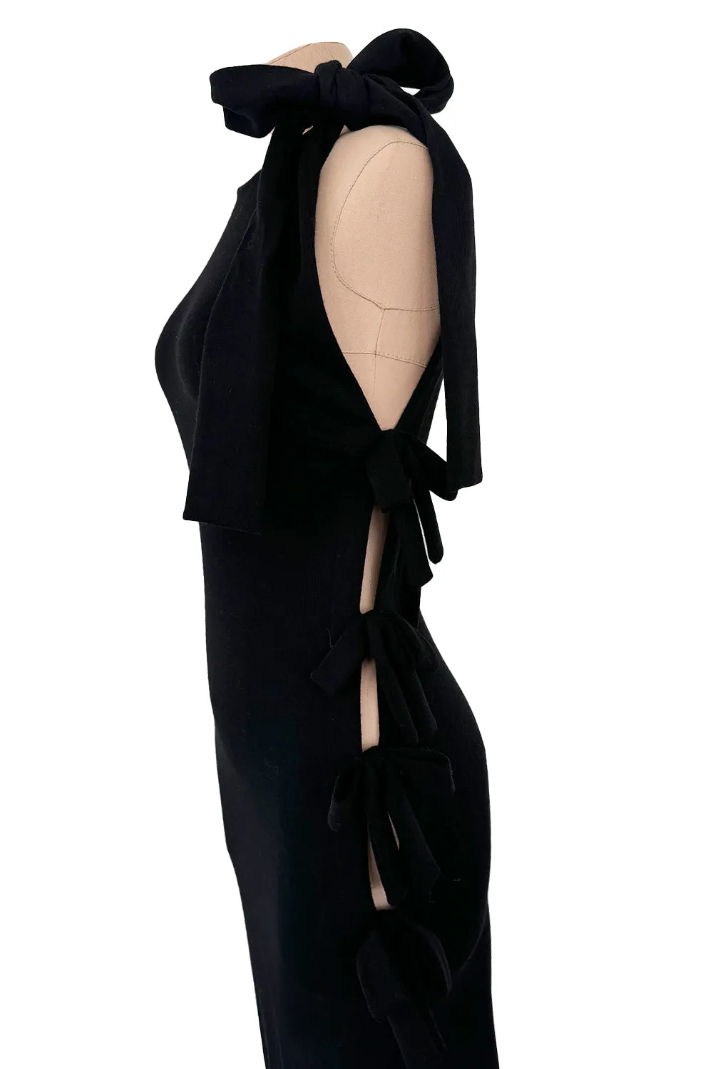 Early 2000s John Anthony Couture One Off Single Sleeve Jersey Dress w Full Open Side & Bow Detail