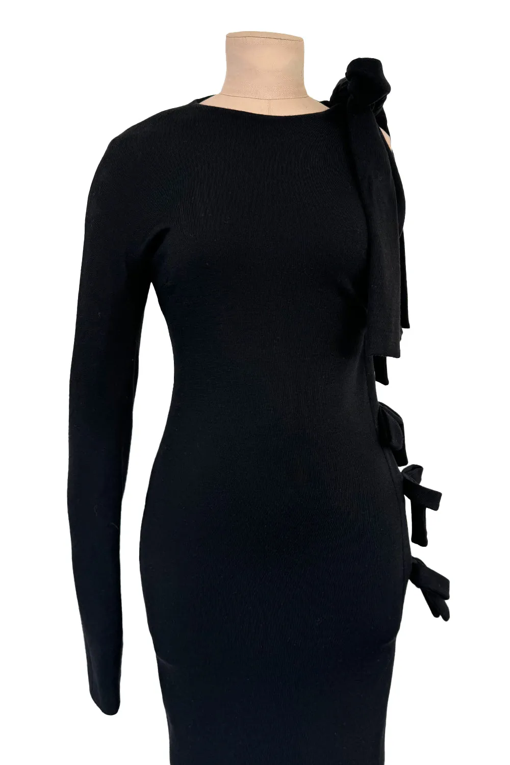 Early 2000s John Anthony Couture One Off Single Sleeve Jersey Dress w Full Open Side & Bow Detail