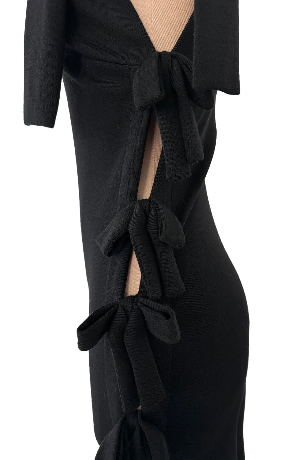 Early 2000s John Anthony Couture One Off Single Sleeve Jersey Dress w Full Open Side & Bow Detail