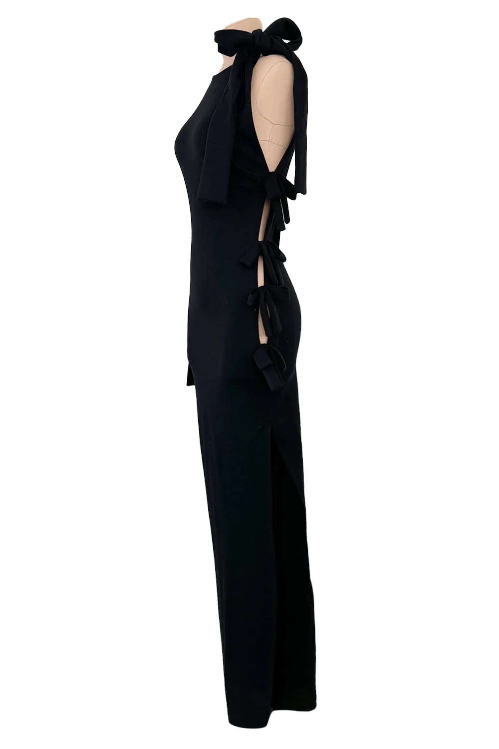 Early 2000s John Anthony Couture One Off Single Sleeve Jersey Dress w Full Open Side & Bow Detail