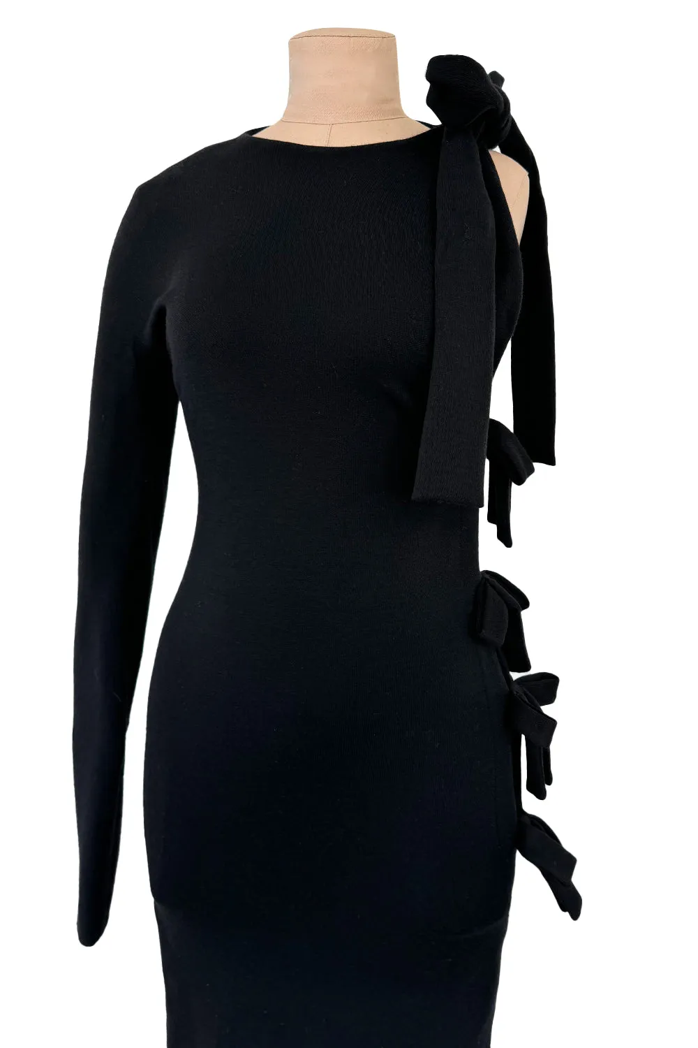 Early 2000s John Anthony Couture One Off Single Sleeve Jersey Dress w Full Open Side & Bow Detail