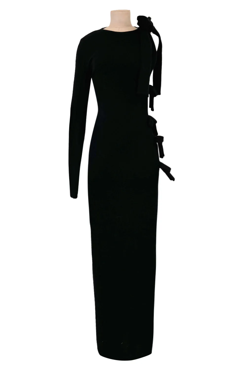 Early 2000s John Anthony Couture One Off Single Sleeve Jersey Dress w Full Open Side & Bow Detail
