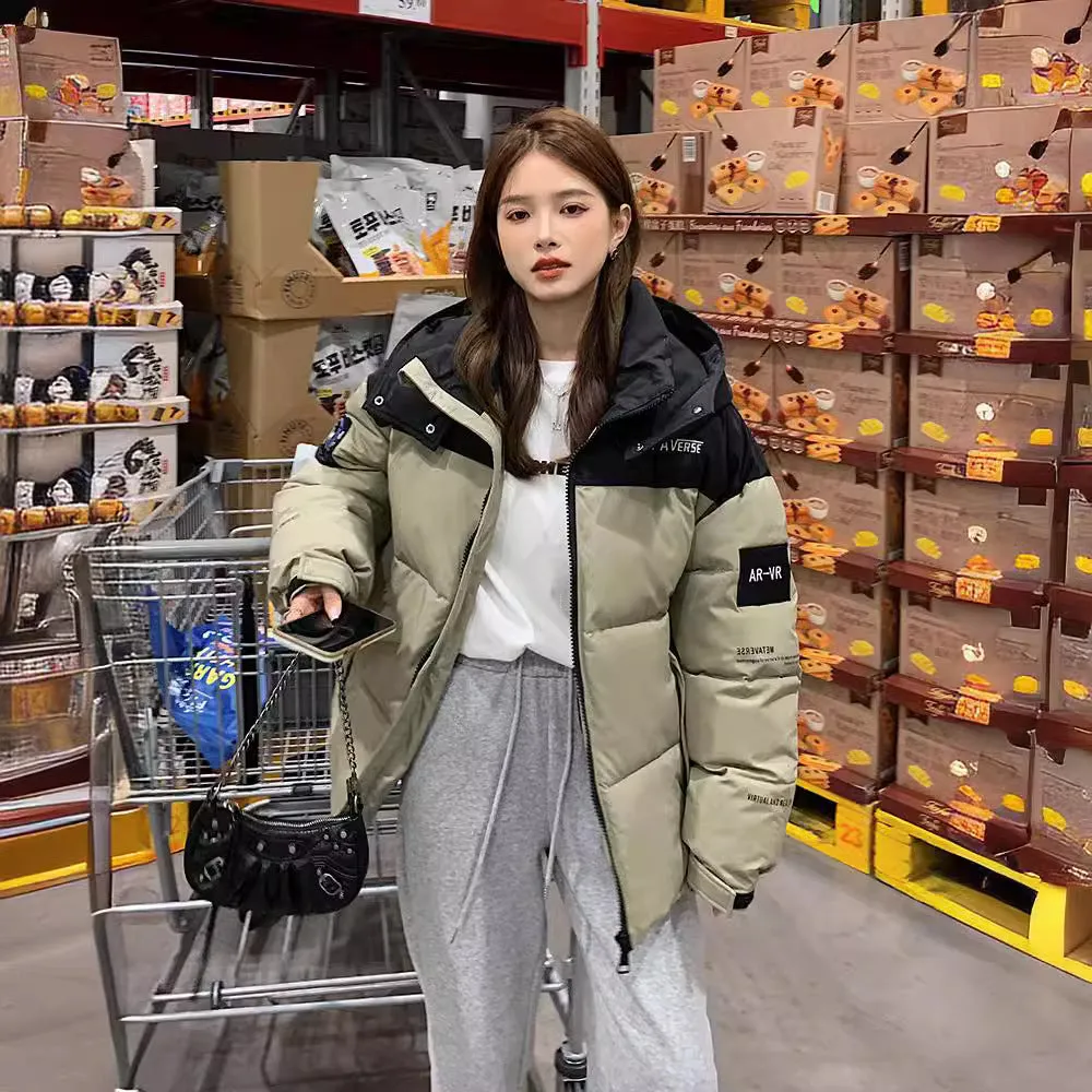 Easy-to-Clean Cropped Windproof Puffer Jacket for Women