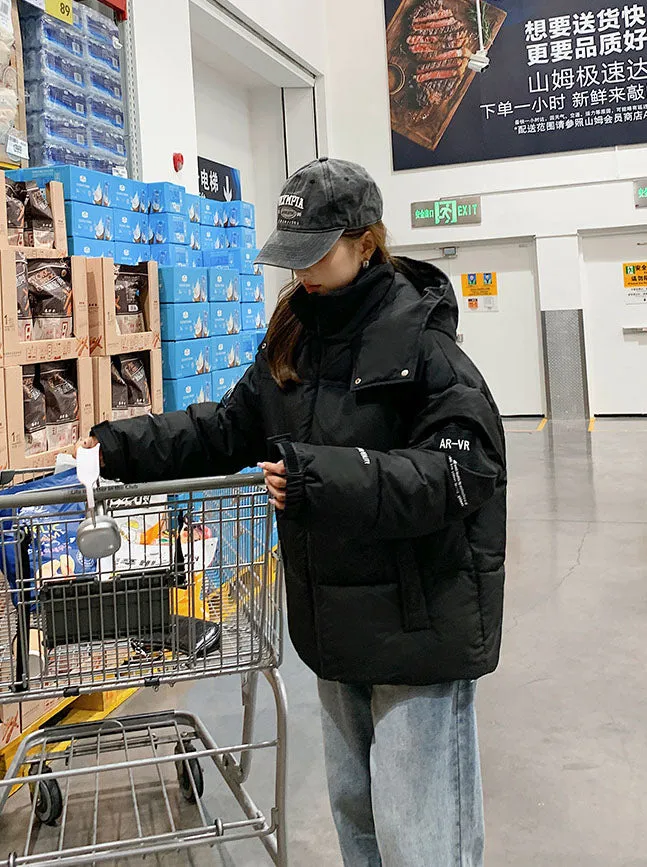 Easy-to-Clean Cropped Windproof Puffer Jacket for Women