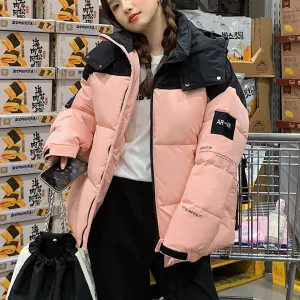 Easy-to-Clean Cropped Windproof Puffer Jacket for Women