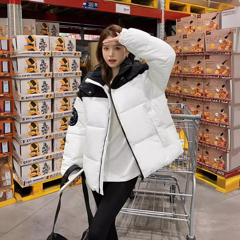 Easy-to-Clean Cropped Windproof Puffer Jacket for Women