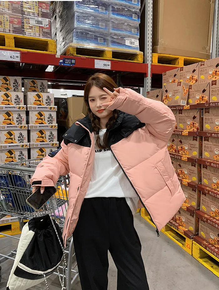 Easy-to-Clean Cropped Windproof Puffer Jacket for Women