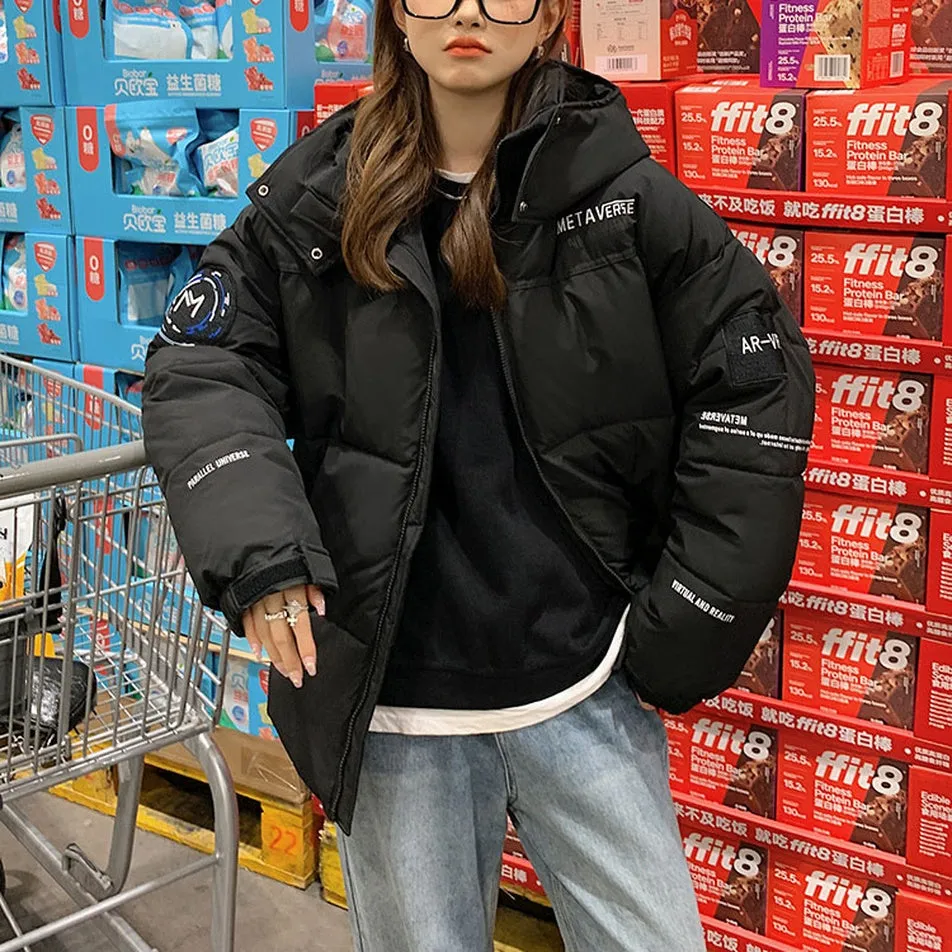 Easy-to-Clean Cropped Windproof Puffer Jacket for Women