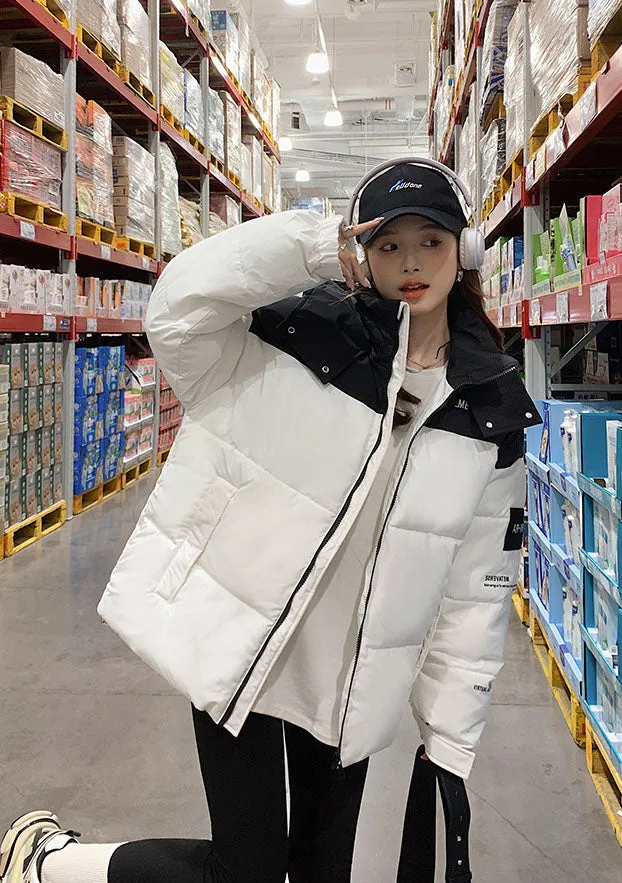 Easy-to-Clean Cropped Windproof Puffer Jacket for Women